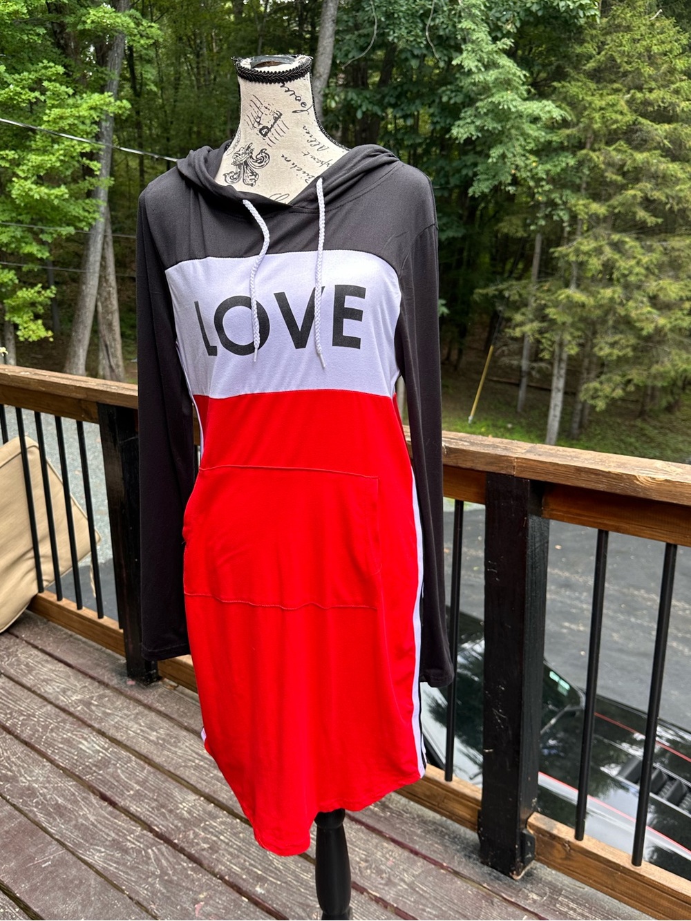 LOVE Colorblock Hoodie Dress - Red, Black & White